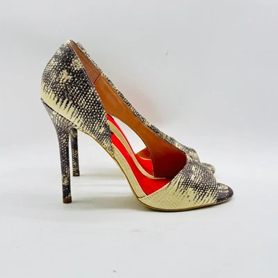 Charles Jourdan Zapatos Mujer 9 Gris Crema Estampado Serpiente Tacones D'Orsay Stiletto NUEVO Foto 1 de 4