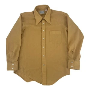 1970s Shirt Van Heusen dagger collar Knitted Brown Textured Disco Mens M - Picture 1 of 6
