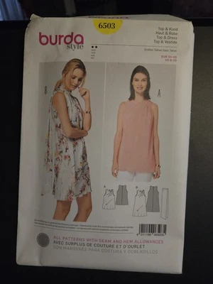 Burda 6503 Airy, Bias Cut Top & Dress w Angled Pleats, Scarf Sz 8-20 UC Pattern - Image 1 of 3