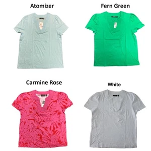 Rafaella Women's Soft 100% Cotton Jersey Short Sleeve V Neck Top - Picture 1 of 10