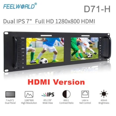 Feelworld D71-H 7" dual HDMI AV 3RU Rack Mount Broadcast Camera Monitor IPS HD - Image 1 of 4
