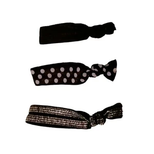 Black Elastic Ribbon Hair Elastics Silver Polka Dot Elegant Goth - Picture 1 of 4