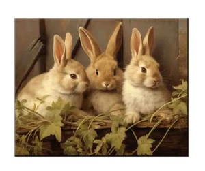 Bunnies Oil Painting Picture Printed On Canvas-Home Wall Art Decor-Fun Gifts - Picture 1 of 8