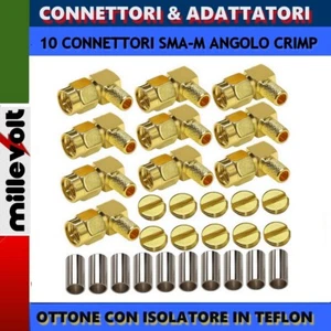 10Pz. Connettore AD ANGOLO SMA MASCHIO A CRIMPARE PER COAXIAL RG58 / RG142 - Afbeelding 1 van 5