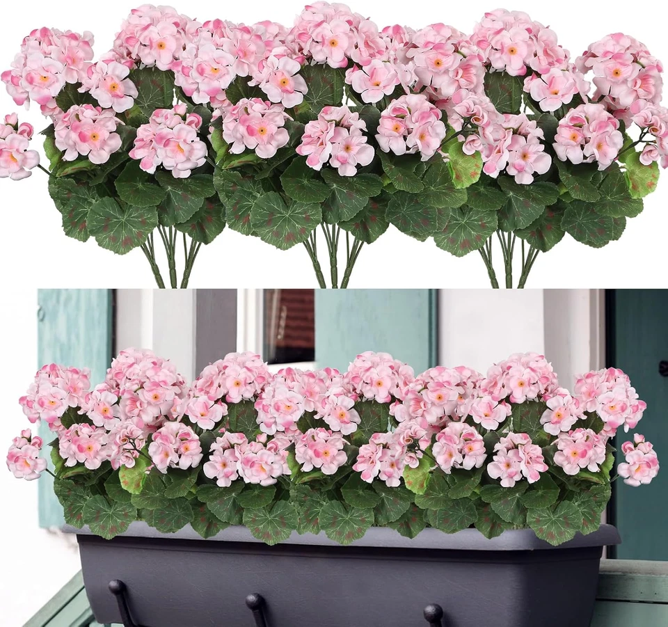 3 Pack UV Resistant Red Geranium Silk Flowers for Outdoor Decor - Image 1 of 4