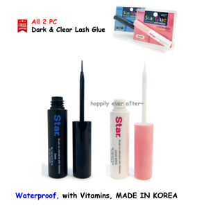 STAR GLUE Eyelash Adhesive -2 pcs Dark & Clear -the Best Waterproof Eyelash Glue