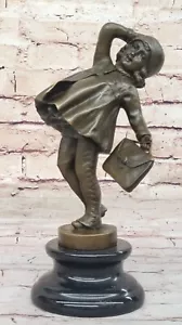 Lo último Obras de Arte Firmadas de Niña Chiparus de Bronce Fundido para Ir a la Escuela - Imagen 1 de 10