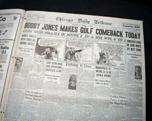 Very 1st THE MASTERS Golf Tournament Entries w/ BOBBY JONES Photo 1934 Newspaper - Picture 1 of 6