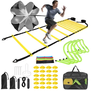 All Modes Agility Ladder Equipment w/Speed Training Hurdles Cones Parachute Bag - Picture 1 of 28