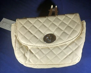 SilverHooks Cream Beige Quilted Faux Leather Crossbody Clutch Handbag Purse - Picture 1 of 9