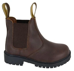 NEW KIDS BOYS BROWN SLIP ON LEATHER UPPER GIRLS DEALER CHELSEA BOOTS SHOES SIZE - Picture 1 of 4