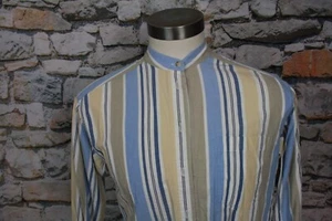 ANTIQUITY OLD Lace Womens Blouse Shirt Bold Colorful Stripe Banded Collar Cotton - Picture 1 of 12
