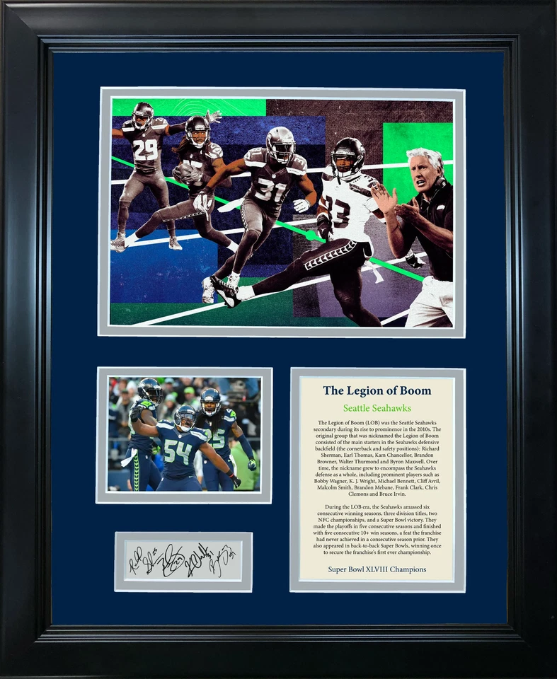 Foto emoldurada Seattle Seahawks Legion of Boom fac-símile gravada autografada 12 x 15 - Imagem 1 de 1