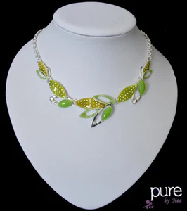 Collier de Déclaration Noa Paris Collier Émail Argenté Collier Verre Feuille - Picture 1 of 2