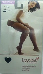 Hanes Lovable Day Collant Trasparente, Control Top, Nero, Piede Sandalo, Tre Plus - Foto 1 di 2
