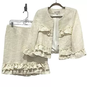 Nanette Lepore NWT Women Cannoli Cream Tweed Jacket & Skirt Suit Set Business 10 - Picture 1 of 17