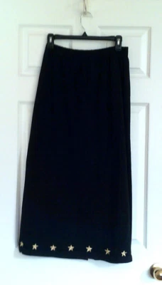 Quacker Factory Maxi Skirt S Embroidered Stars 100% Cotton Black Pull On - Image 1 of 4