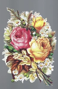 German Embossed Scrap Die Cut - Large Bold Flowers / Roses In Bouquet BK5106 - Picture 1 of 2