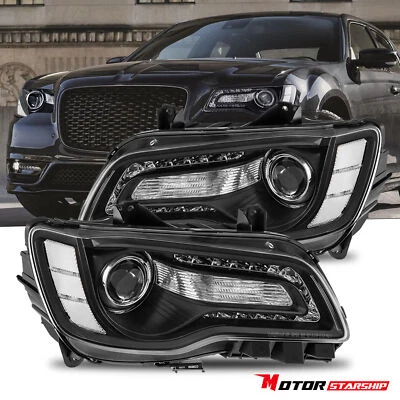 Black Headlights LED DRL Projector Headlamps for 2011-2023 Chrysler 300 w/ Bulbs - Imagem 1 de 4