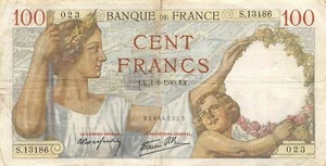 France 100 Francs 1.8.1940 Series S Circulated Banknote SF3 - Picture 1 of 2