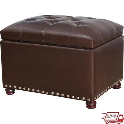 Banco otomano de almacenamiento de 24 pulgadas de cuero reposapiés taburete para dormitorio sala de estar Foto 1 de 4