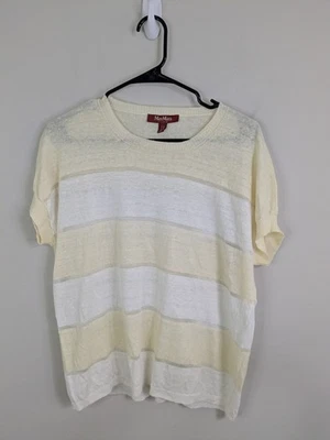 Топ женский Max Mara очень большой бежевый с коротким рукавом льняной в полоску - Изображение 1 из 4