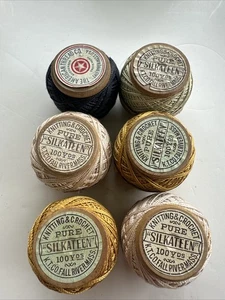 6 Vintage The American Thread Company Wooden Spools Cotton Silkateen Knitting - Picture 1 of 2
