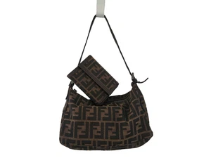 VINTAGE FENDI FF ZUCCA CANVAS BAGUETTE GELDBÖRSE SCHULTERTASCHE MIT PASSENDER GELDBÖRSE - Bild 1 von 16