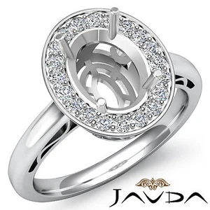 Oval Shape Semi Mount Halo Diamond Engagement Filigree Ring 14k Gold 0.36 Ctw - Picture 1 of 6