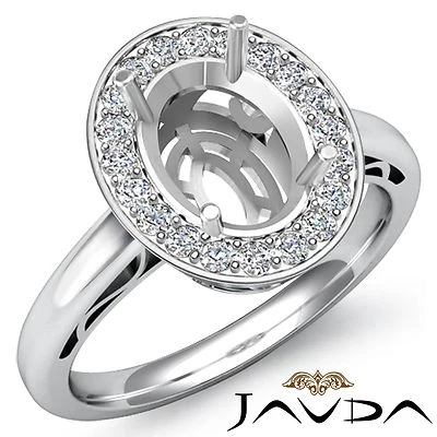 Oval Shape Semi Mount Halo Diamond Engagement Filigree Ring 14k Gold 0.36 Ctw - Image 1 of 4