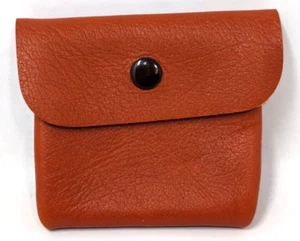 Vintage Small Orange Leather Button Snap Change Coin Purse Wallet Pouch - Picture 1 of 7