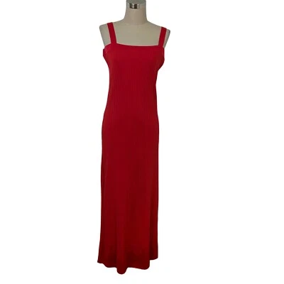 Misook Knit Maxi Dress Sleeveless Ribbed Slit Hem Lace Cutout Trim Red Size S - Image 1 of 4