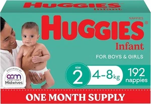 Huggies Infant Nappies Size 2 (4-8kg) 192 Ct - One Month Supply (Pack May vary) - Picture 1 of 7