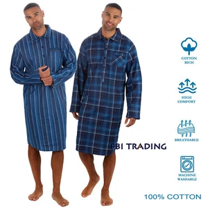 Mens Night Shirt Nightshirt Pure100% Cotton Flannel Warm stripes and checks - Picture 1 of 29