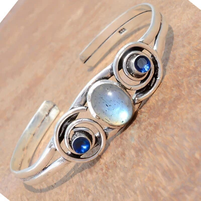 Labradorite & Tanzanite Gemstone 925 Sterling Silver Looking Bangle Cuff Jewelry - Image 1 of 4