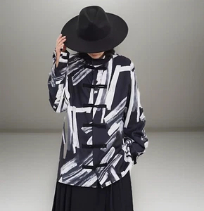 Ladies Kimono Blouse Arty Designer Black White Print Smart Casual Shirt Top 16 - Picture 1 of 13