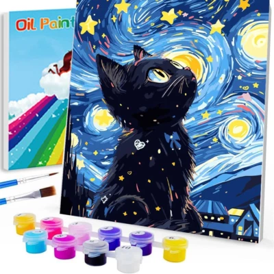 WEMEON Cat Paint by Numbers Kit for Children with Framed- Easy Paint by Number  - Image 1 of 4