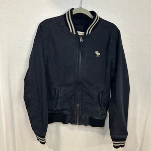 Abercrombie & Fitch Varsity Bomber Jacket Mens Large Navy Full Zip Throwback Y2K - Picture 1 of 10