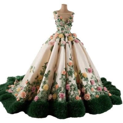 Wedding Dresses Embroidery 3D Flowers Bridal Ball Gowns Sleeveless Corset Back - Image 1 of 4