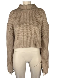 FOREVER 21 BEIGE CAMELBRAUN CROPPED LANGARM PULLOVER, GERIPPT, GRÖSSE LARGE - Bild 1 von 6