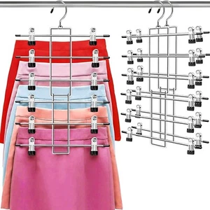 Pants Hangers with Clips,Space Saving Hanging Closet Organizer-6 Tiers Skirt Han - Picture 1 of 6