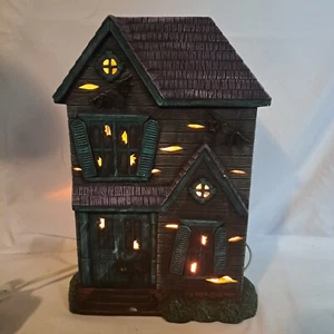 Ceramic Halloween 12 inch Haunted House Lightable PAINTED light up W Light - Picture 1 of 20