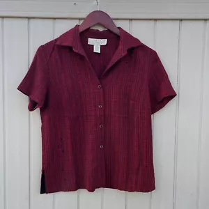 Vintage 90s Norton McNaughton Red Plaid Blouse Size Small - Picture 1 of 7