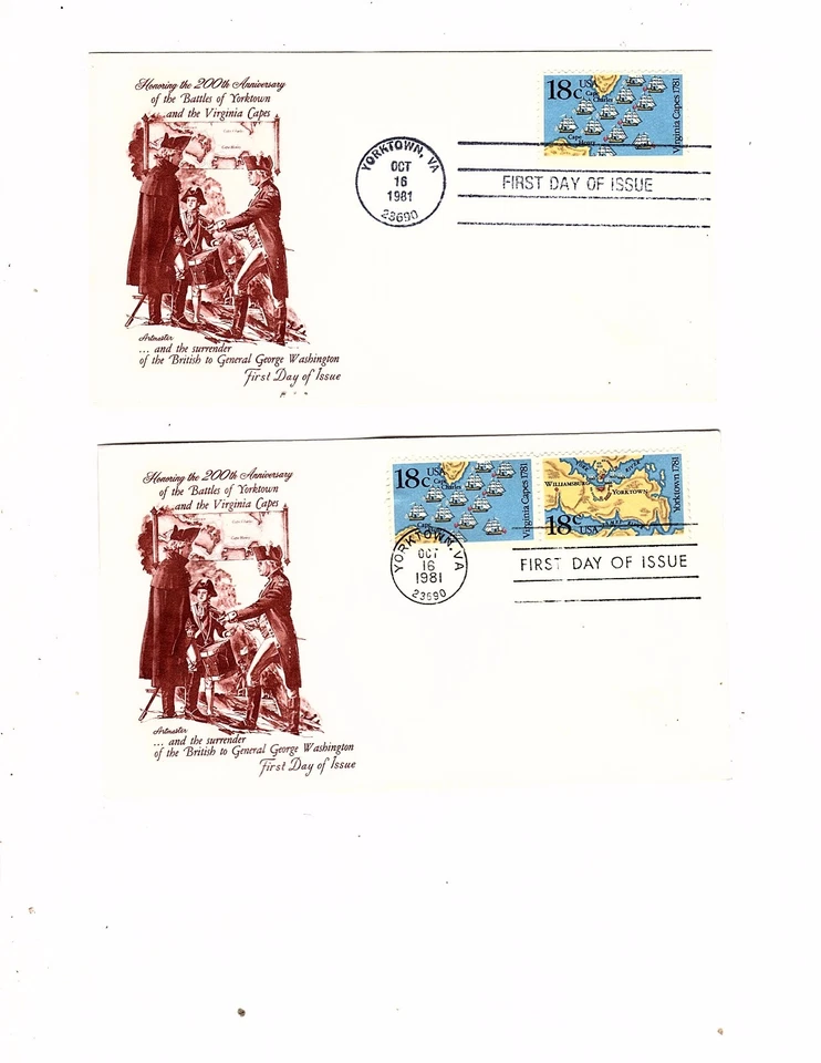 US stamp #1938a 18c BATTLE OF YORKTOWN VIRGINIA CAPES  41   FDC ARTMASTER g13 - Image 1 of 1