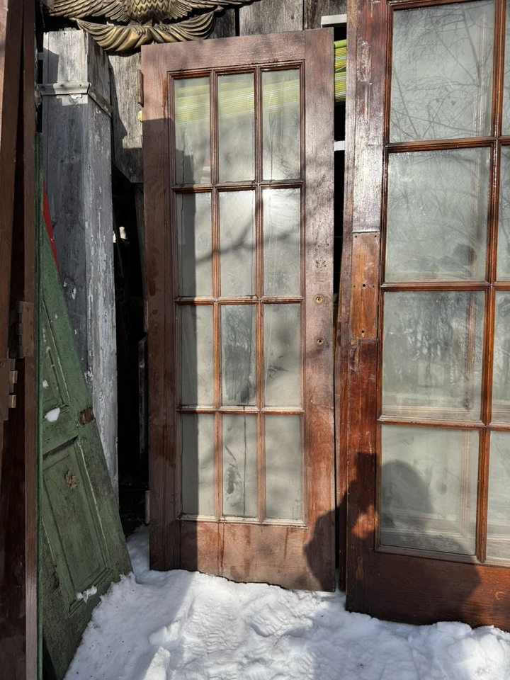 "Antigua puerta de entrada de madera exterior 8 paneles pátina de vidrio 28""x80,5"" teatro Hershey" Foto 1 de 1