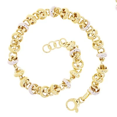 Italian 14k Yellow & White Gold Round Ring Link Rolo Bracelet 7.5" 6.1 grams - Image 1 of 4