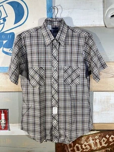 Vintage 70s Dee Cee Button t shirt DEADSTOCK Western Wear Plaid Pearl Snap sz M - Picture 1 of 10