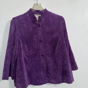 Requirements Shacket Womens Large Purple Boxy Corduroy Collarless Button Down - Picture 1 of 4