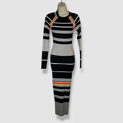 Vestido para mujer Christopher John Rogers negro a rayas cuello redondo espalda abierta talla S Foto 1 de 4