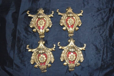 Juego de 4 centros vintage de metal blanco tono dorado rojo parte salvamento muebles Foto 1 de 4